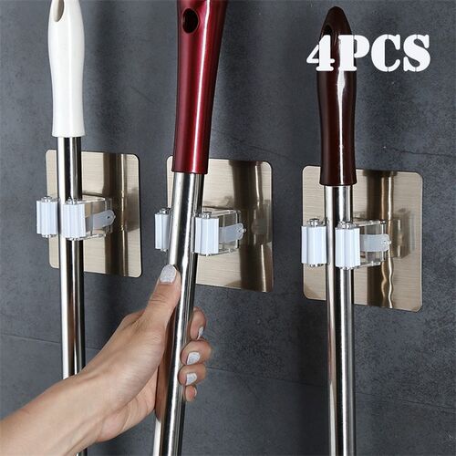 2/4pcs Adhesive Multi-Purpose Hooks Wall Mounted Mop Organiz