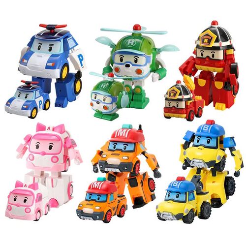 Set of 6 Pcs Poli Car Kids Robot Toy Transform Vehicle Carto