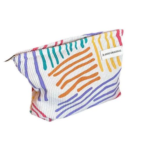 Colorful Stripe Corduroy Cometic Bag Portable Travel Toiletr