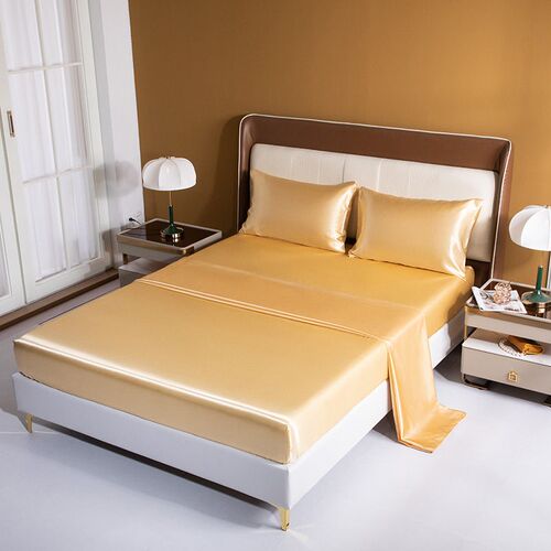 Shein/temu/satin Ice Silk Four-piece Bed Sheet Bed Ver Pillo