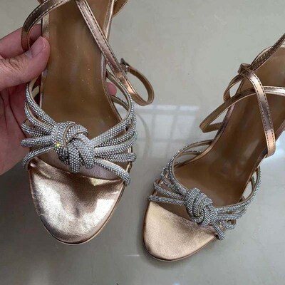 2024 Sexy Crystal Ankle Cross Strap Sandals Women Summer Par