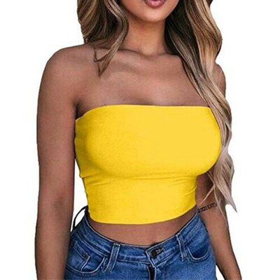 Women Sexy Strapless Off Shoulder Crop Tube Top Solid Color