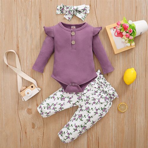 3Pcs Baby Girl Outfit Set Newborn Toddler Girls Clothes Ruff