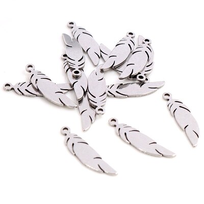 30pcs/lot 25x6mm 20x6mm Charms 316 Stainless Steel Feather l