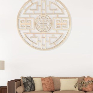 东阳木雕扇形花格花窗背景墙中式镂空挂件玄关实木隔断格栅装饰