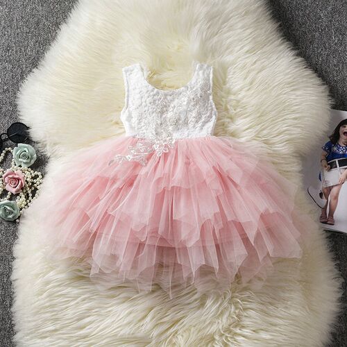 Girls Pink Summer Dress Sequined Evening Party Princess Velv