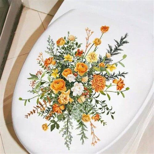 Watercolor Green Plant Leaves Wall Sticker Bathroom Toilet
