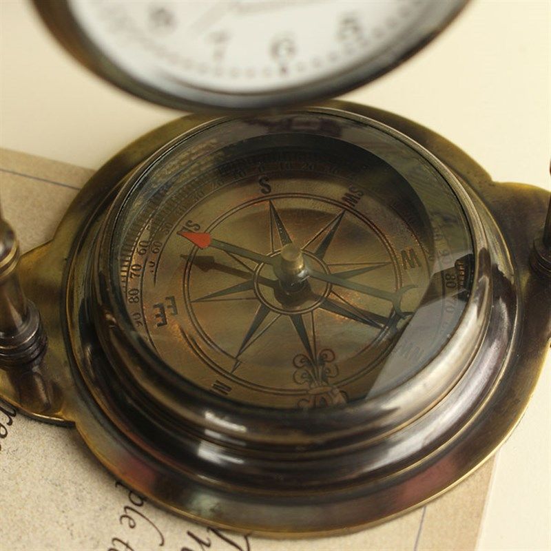 黄铜桌面小钟表座钟指南针个性装饰桌面高档复古怀旧书房摆件,家居饰品,桌面摆件,淘宝优惠券,粉丝福利购,淘宝优惠卷