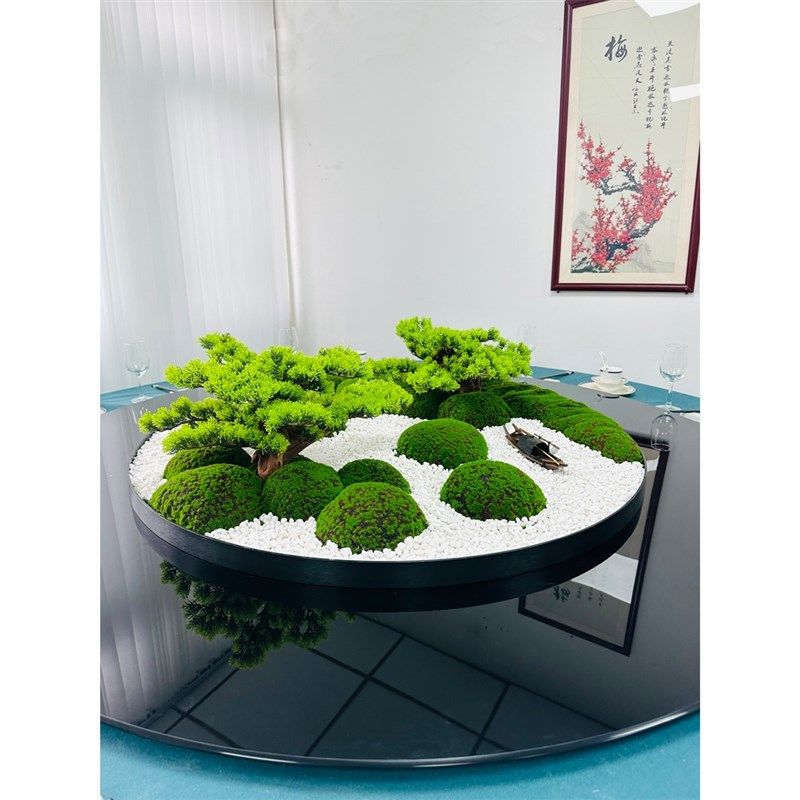 酒店大圆桌中间转盘摆花中式餐桌枯山水摆件桌面造景装饰花艺沙盘,家居饰品,仿真花/假花,淘宝优惠券,粉丝福利购,淘宝优惠卷