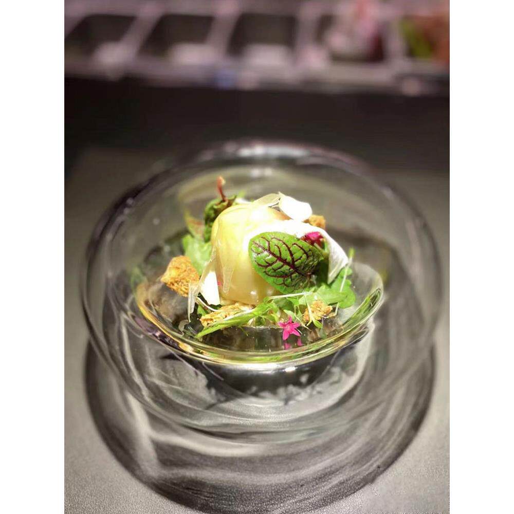 创意餐具玻璃盛器双层透明甜品点心盘意境菜摆盘位上法式位上菜盘