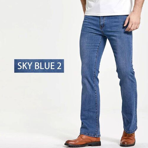 Mens Boot Cut Jeans Slightly Flared Slim Fit Blue Black