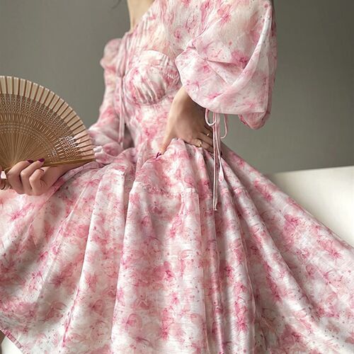 Aotvotee Print Prink Dress for Women  New High Wiasted
