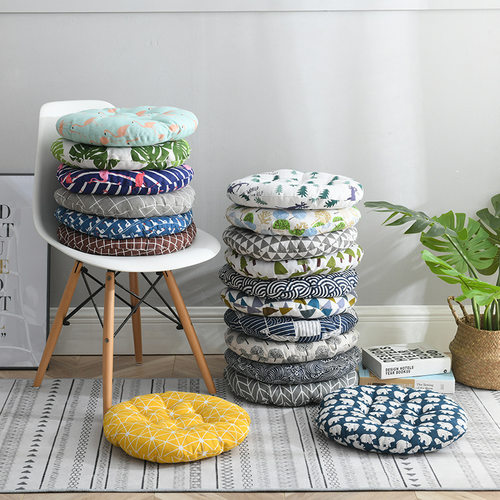Office Chair Cushion Thicken Round Linen Seat Cushions For B