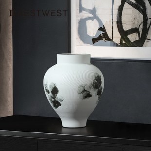 侘寂风陶瓷花瓶样板间大肚小口径插花瓶窄口售楼处玄关软装饰摆设