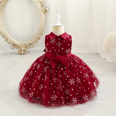 Christmas Kid Girl Dress Snowflake Party Dress for Baby 1 Ye