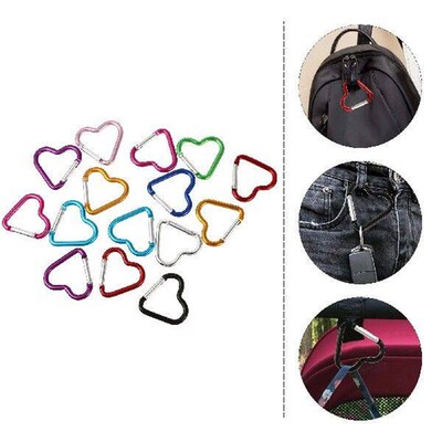 15 Pcs Heart Shaped Carabiner Metal Clip Key Hook Outdoor