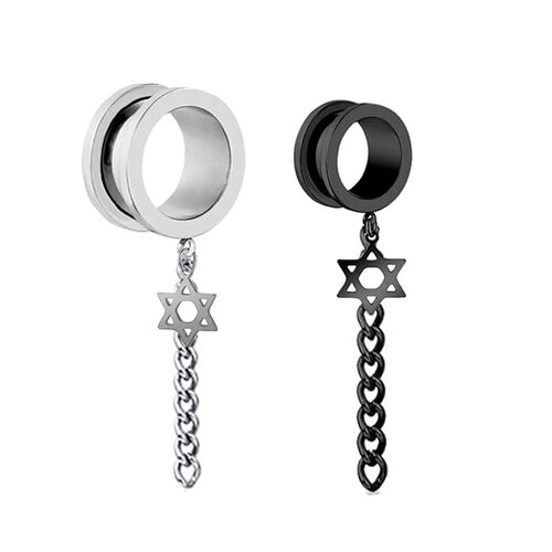 1 Pair Stainless Steel Ear Plugs and Tunnels Piercings Black