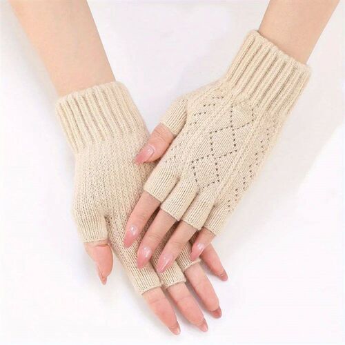 Mink Fleece Soft Winter Half Finger Gloves Women Warm Luxury