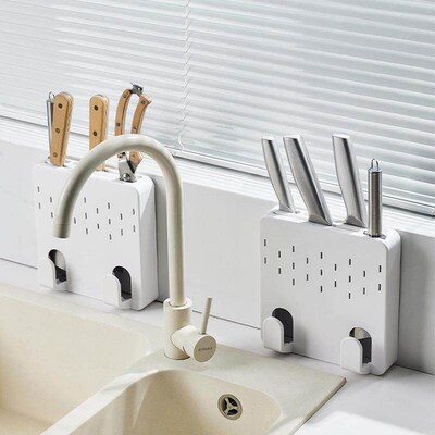 Wall-mounted storage rack for knives and cutting boards, no