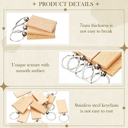 50 Pieces Blank Wooden Key Tag Key Engraving Blanks