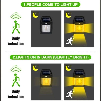 4PCS Solar Wall Sreet Lamp Waterproof Warm Light With Sensor