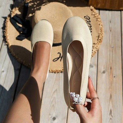 Spring Autumn Casual Shoes For Women Slip-on Pump Knit Singl
