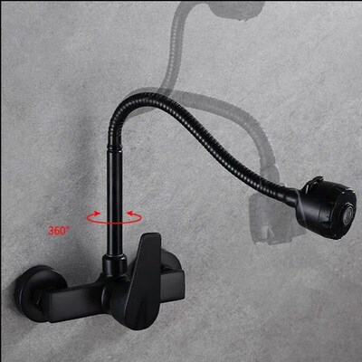 Onyzpily Free Shipping Black Brushed Kitchen Faucet Wall Mou