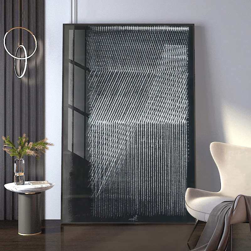 海因茨·马克冷色调抽象线条装饰画黑白工业风样板房后现代大幅画