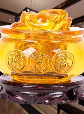 吉祥居李居明黄水晶聚宝盆摆件琉璃元宝招财聚财玄关开业乔迁礼品