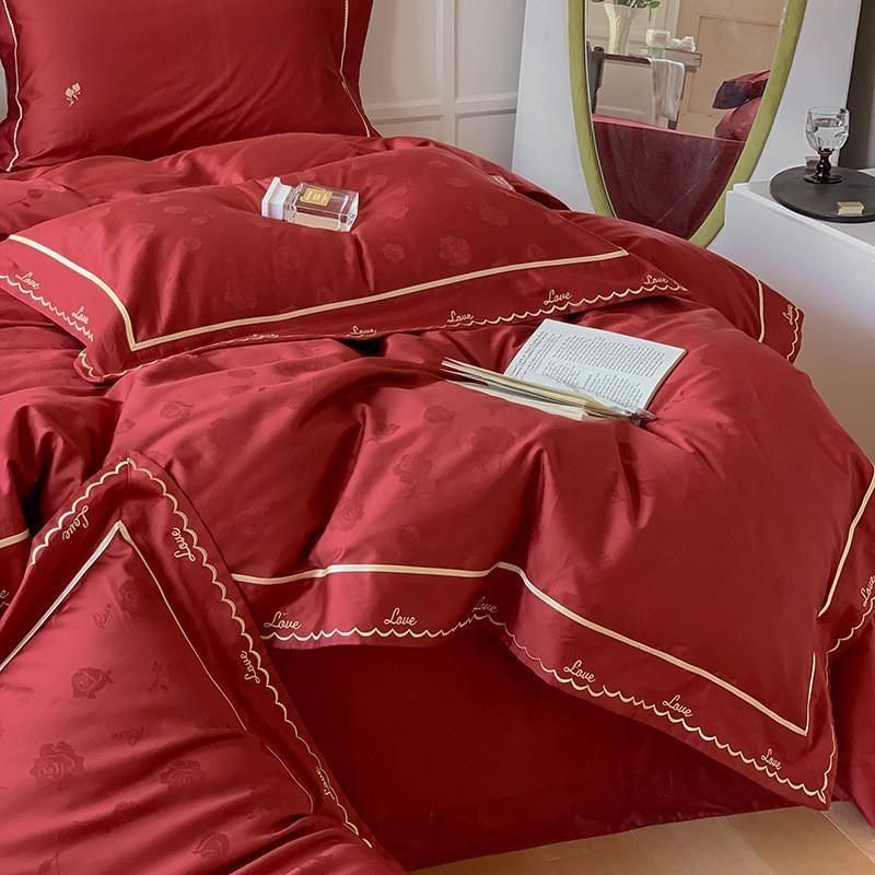 新婚雅婚庆四件全棉 100支高端提花蝴蝶结红色被结婚床上用品,床上用品,婚庆床品套件,淘宝优惠券,粉丝福利购,淘宝优惠卷