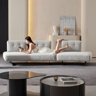 模块沙发豆腐块面无扶手斜角意式极简守正真羊羔绒异形弧形沙发