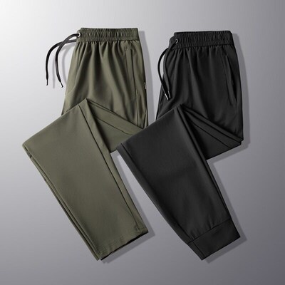Summer Thin Mens Extra Large Size Ice Silk Pants Elastic Wa