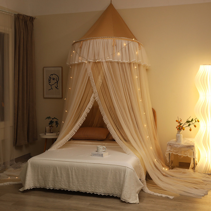 新款免安装公主半圆顶蚊帐家用一体加密层纱天花板吊顶挂钩通用