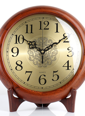 客厅座钟圆形实木座钟家用摆台式坐表创意壁挂时钟石英挂钟HW10