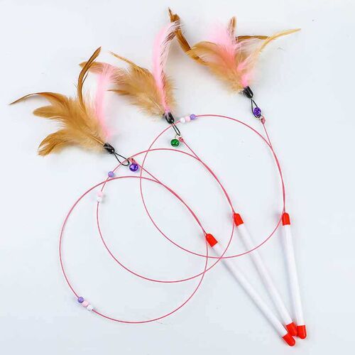 Fun cat stick steel wire feather replacement head bite-resis