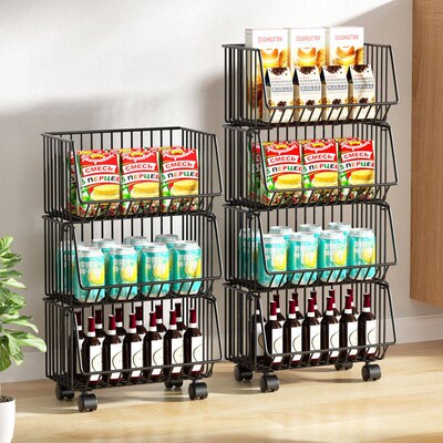 Cartoon steel kitchen cart vegetables fruits snacks grocery