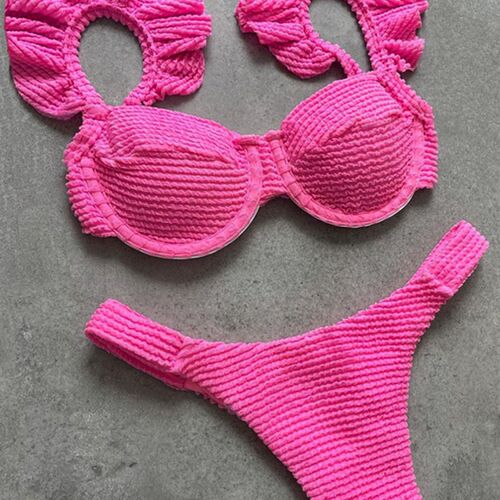 Miyouj Leopard Bikinis Sexy Women Beach Swimsuit Ribbed Fabr