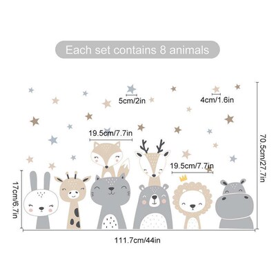 Cartoon Cute Lion Giraffe Animals Stars Wall Sticker Nursery