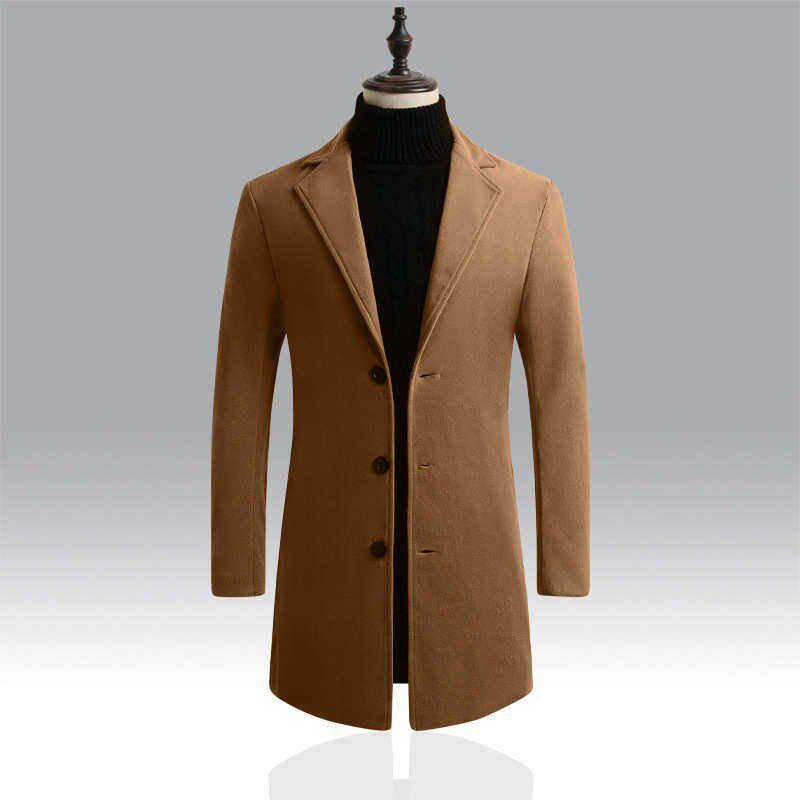 Korean Style Men rench Coat Lapel Buttons Woolen Coat Casual