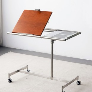 中古风移动实木小推车茶几琴谱架可升降不锈钢边几床边桌子电脑桌
