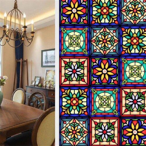 1 PVC sheet Colorful Stained Glass Window Film Retro