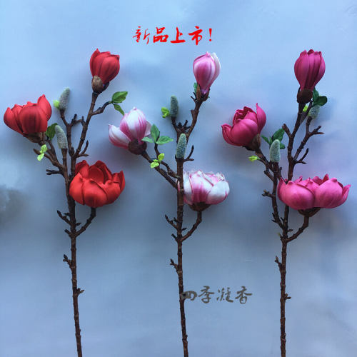 高品质单支仿真木兰白玉兰花pu手感假花干花家居客厅创意装饰花卉
