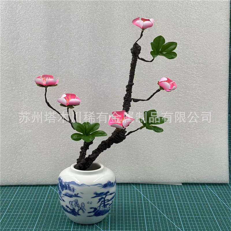 镍钛合金花盆栽上色款镍钛花温控记忆金属花片遇热张开遇冷闭合