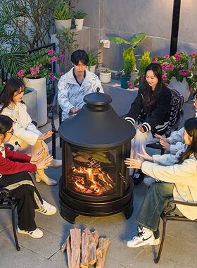 烧烤炉家用庭院取暖炉圆柱形室外篝火炉民宿花园取暖器燃木烤火炉