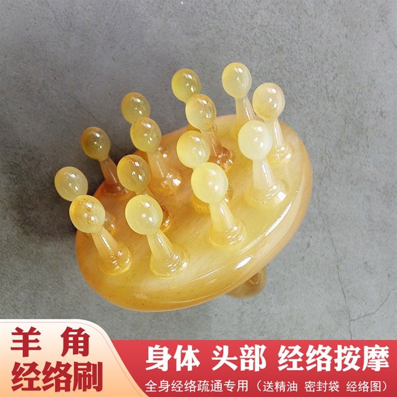 檀木牛角梳按摩头皮洗头刷防脱发天然头部经络梳子身体刷全身通用