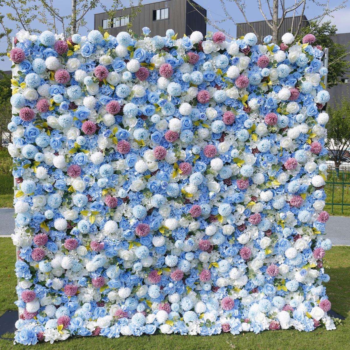 3D跨境亚马逊布底仿真玫瑰花墙蓝色假花绢花网红花艺婚庆装饰道具