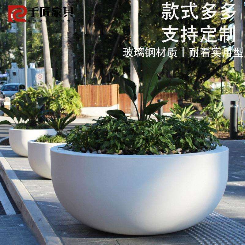 户外玻璃钢花盆大口径种树景观花缸 商场广场圆柱形花钵绿植摆件