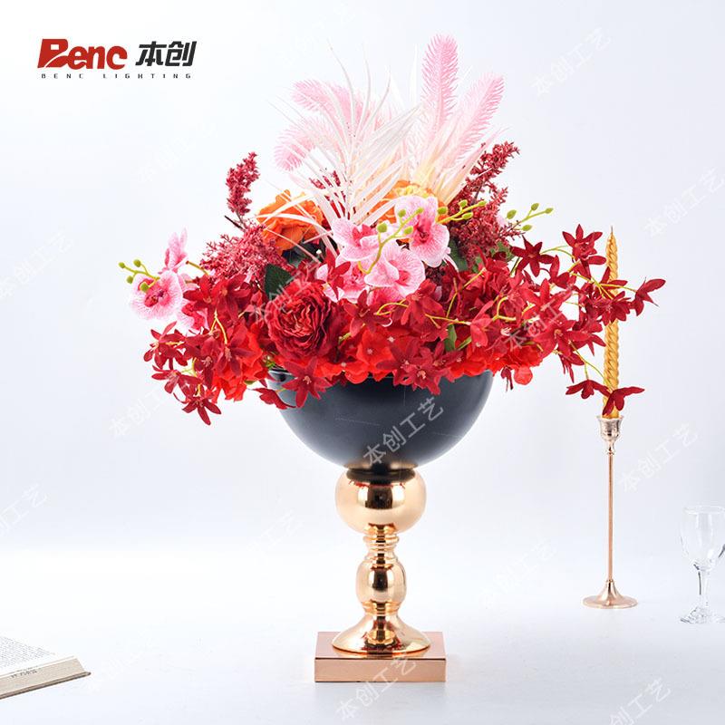 酒店前台摆台家用水果盘托盘欧式铁艺金属花器花盆婚庆主桌摆件