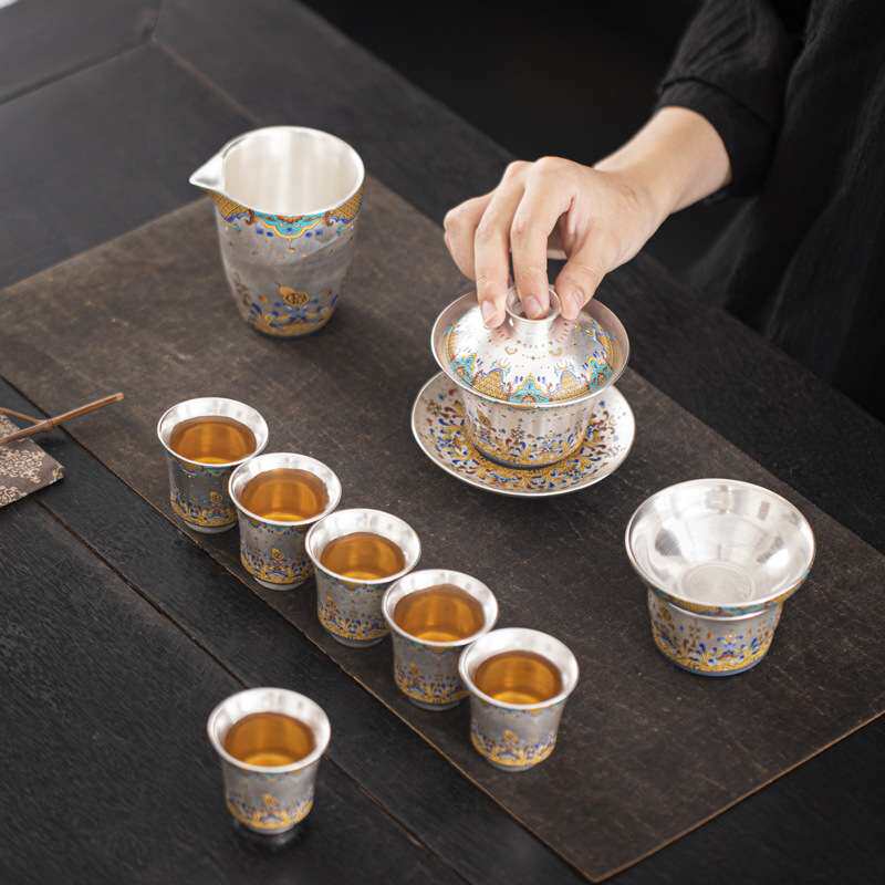 福禄鎏银茶具套装鎏银陶瓷茶具套装耐热防烫陶瓷茶具