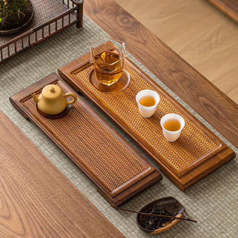 书卷重竹长方形托盘家用干泡茶盘隔热垫漆器轻奢小茶台
